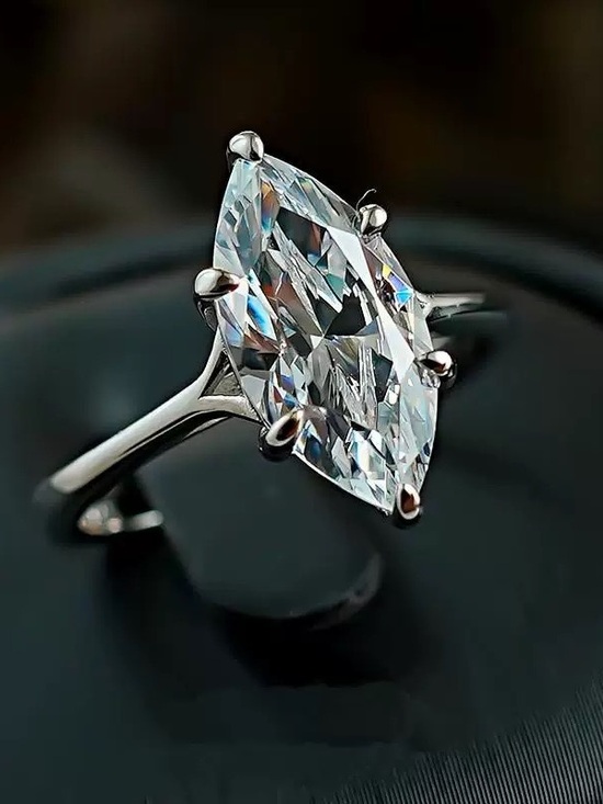 Jewelry - Marquise Cut Solitaire Ring in High Carbon Diamond Size 6 Silver